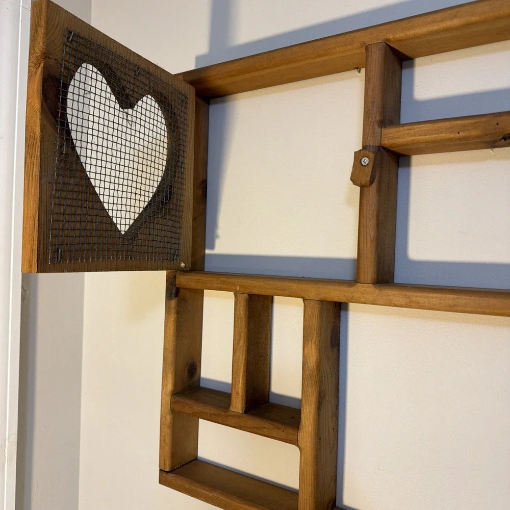 Vtg Solid Wood Heart Door Hanging Wall Shelf 19.5x18